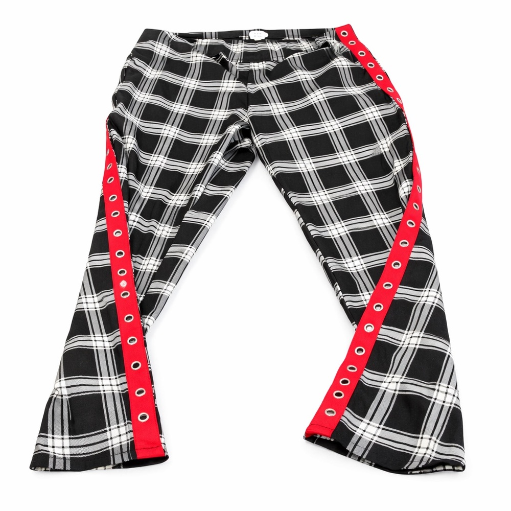 Hot Topic Plaid Punk Pants Red Grommet Side Stripe Alt Grunge Medium
